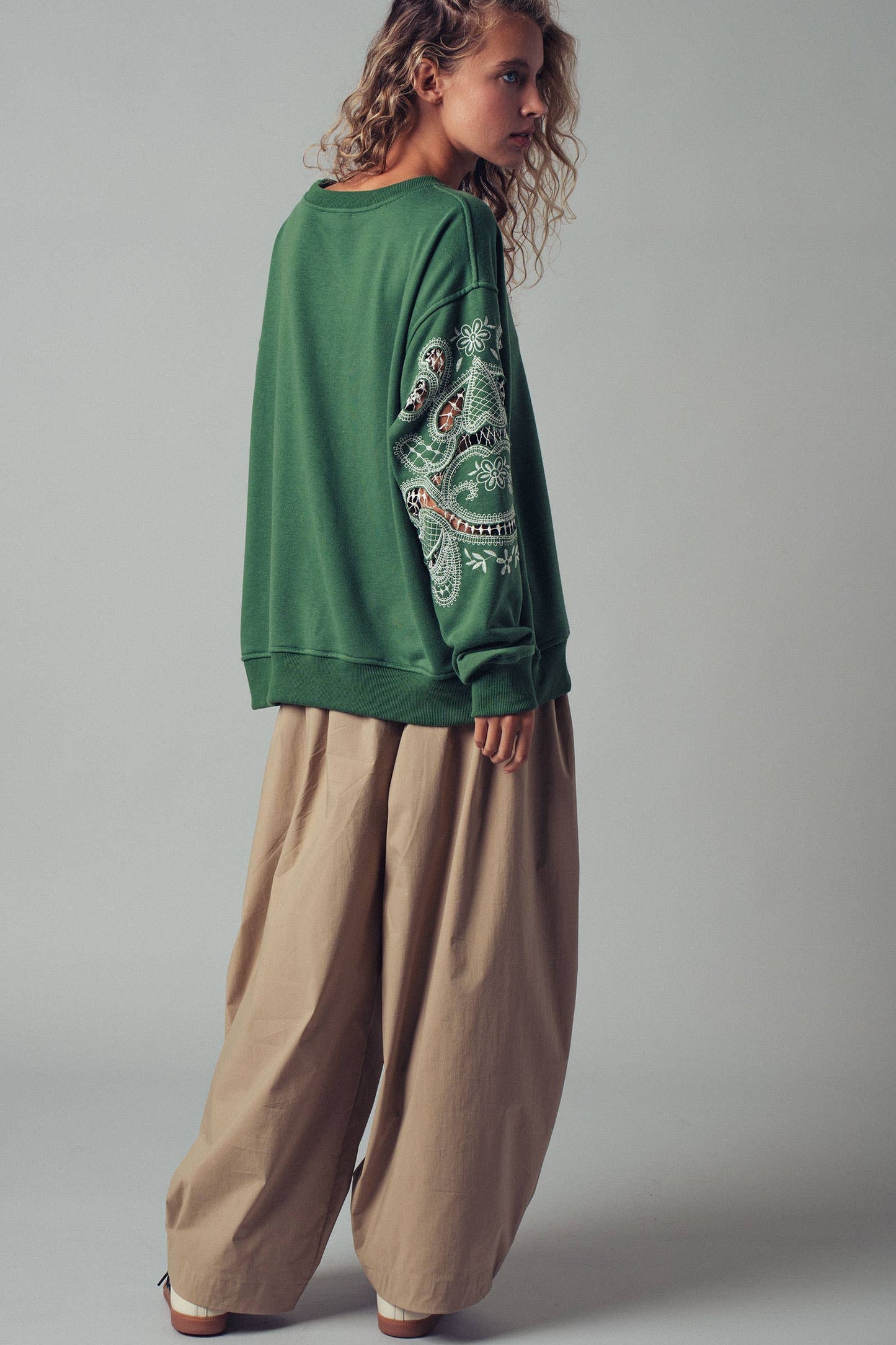 Romantic Lace Embroidered Sleeve Sweatshirt