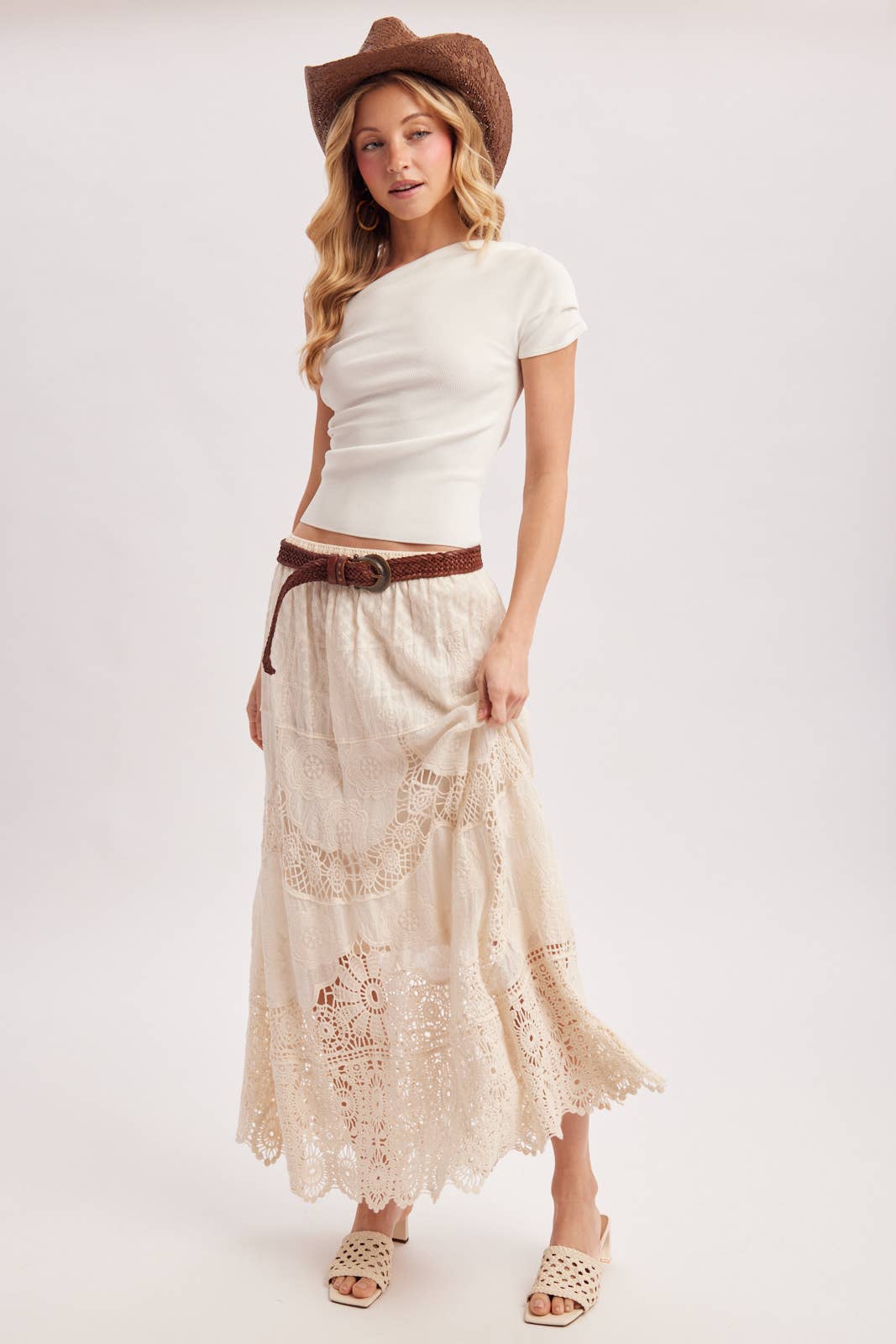 BOHO SHEER LACE MAXI SKIRT WITH LINING