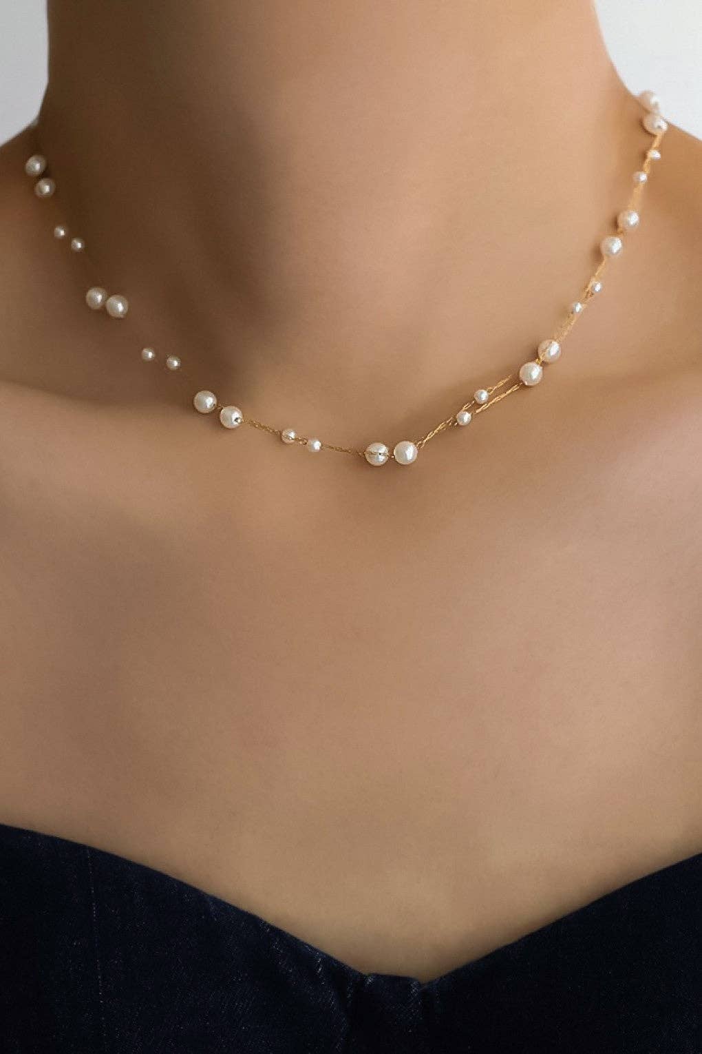 18K Gold Plated Waterproof Stainless Steel Pearl Necklace