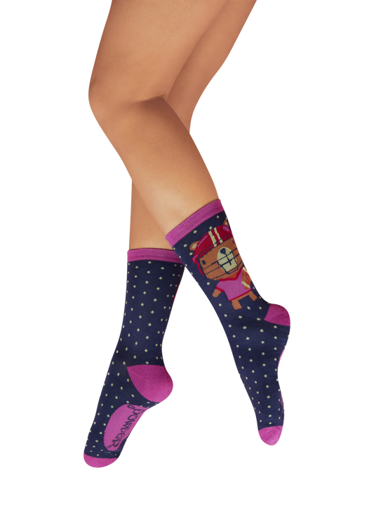 Ladies' Ankle Socks - Powder Quarterback Bear