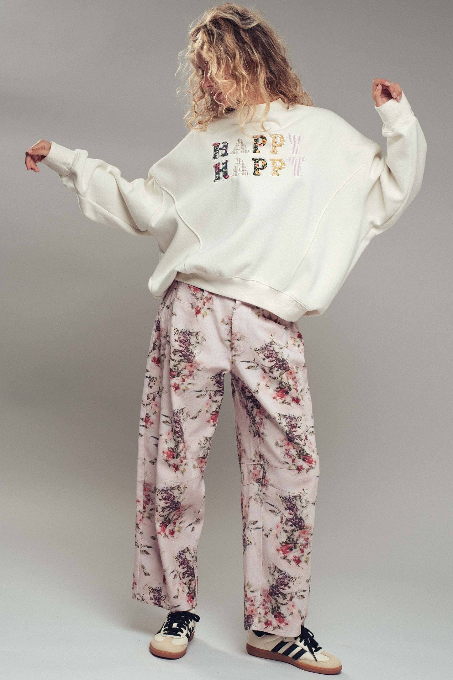 Floral Watercolor Barrel Jeans