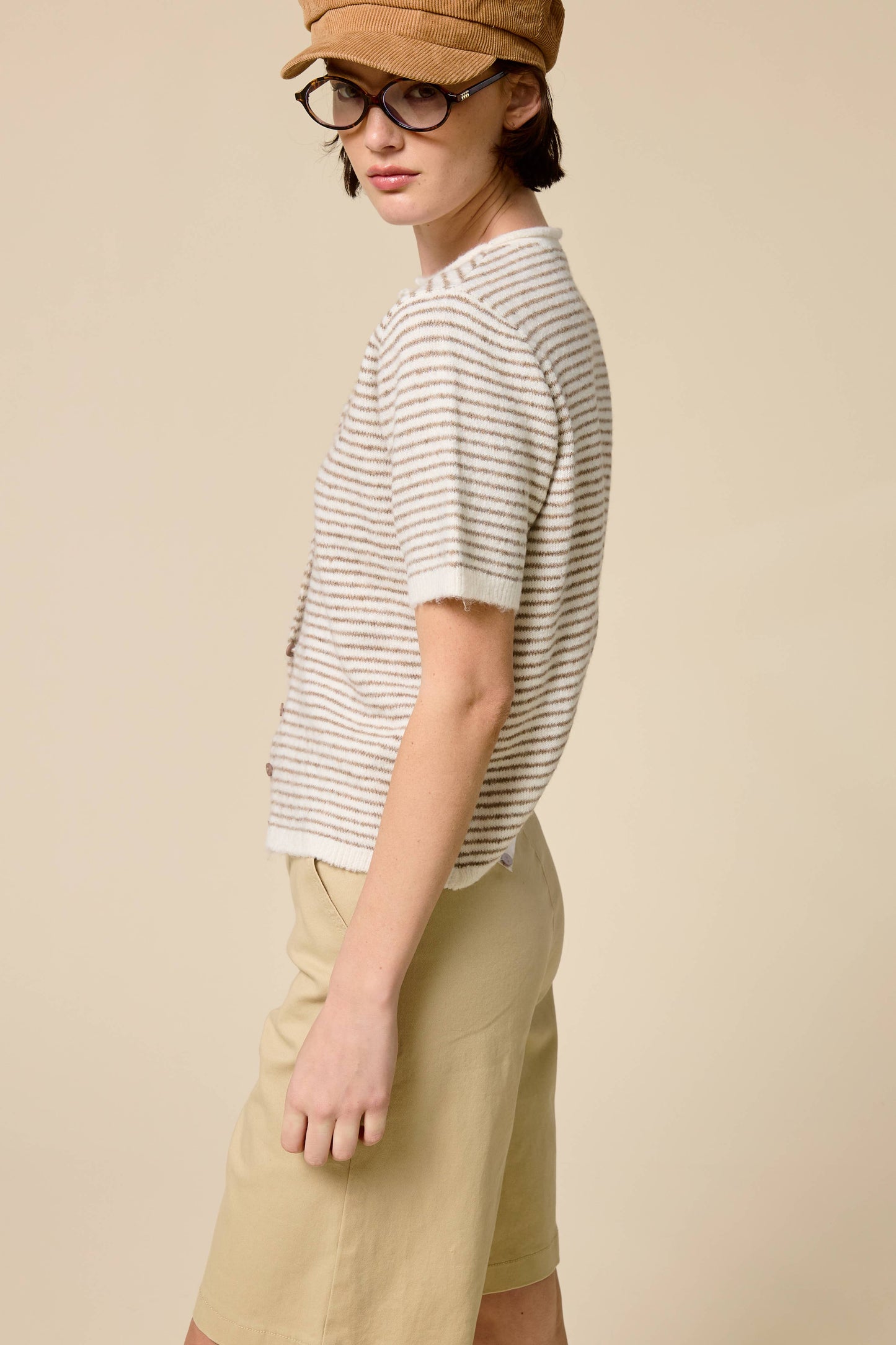 Muse Striped Short Sleeve Button Cardigan