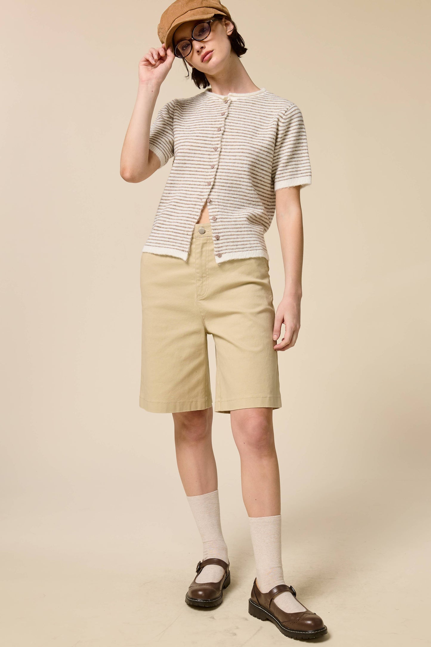 Muse Striped Short Sleeve Button Cardigan