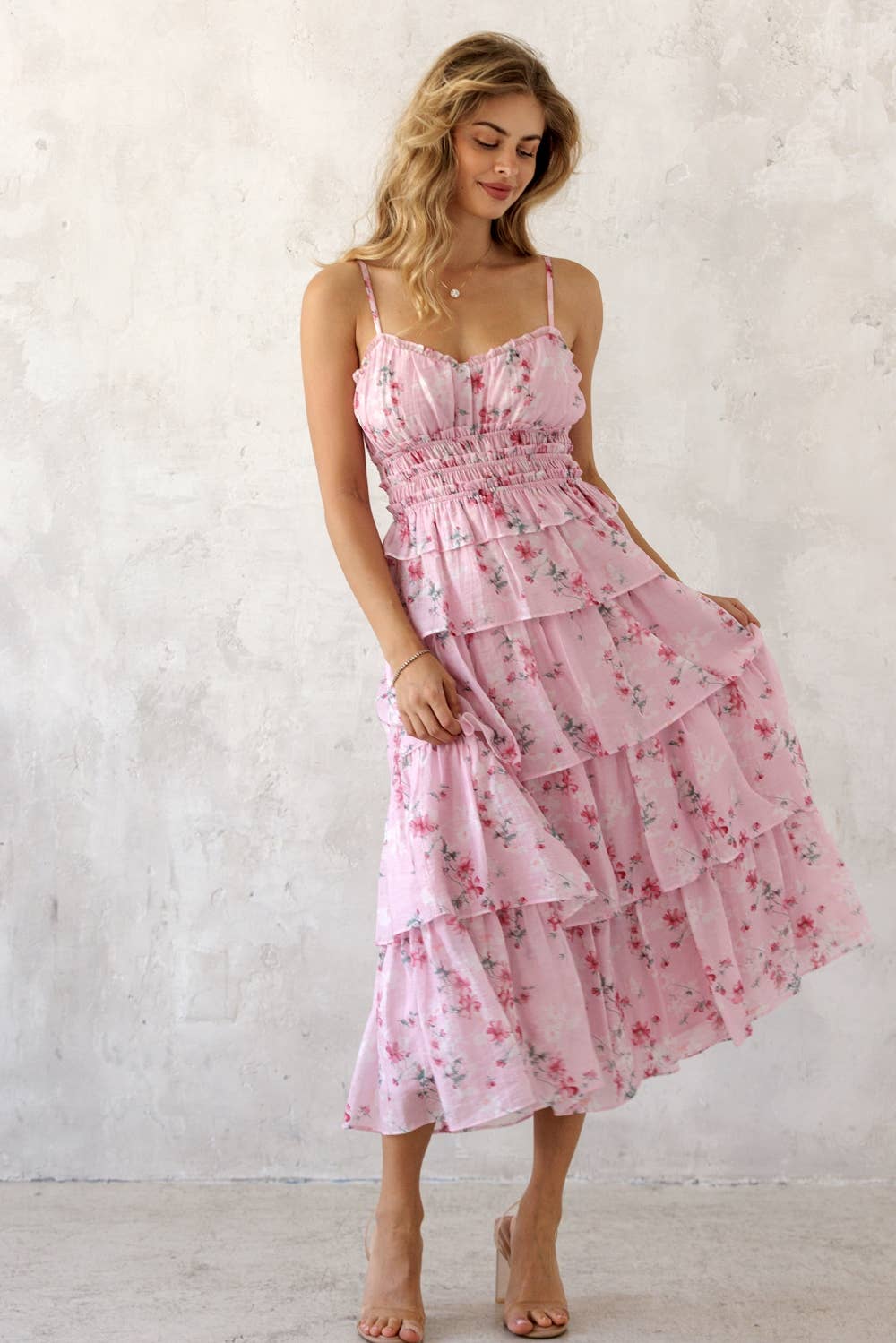 Floral Smocked Tiered Midi Dress