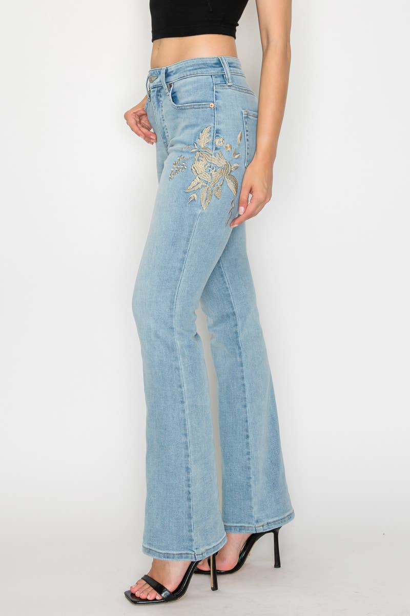 HIGH RISE EMBROIDERED MODERN BOOTCUT JEAN