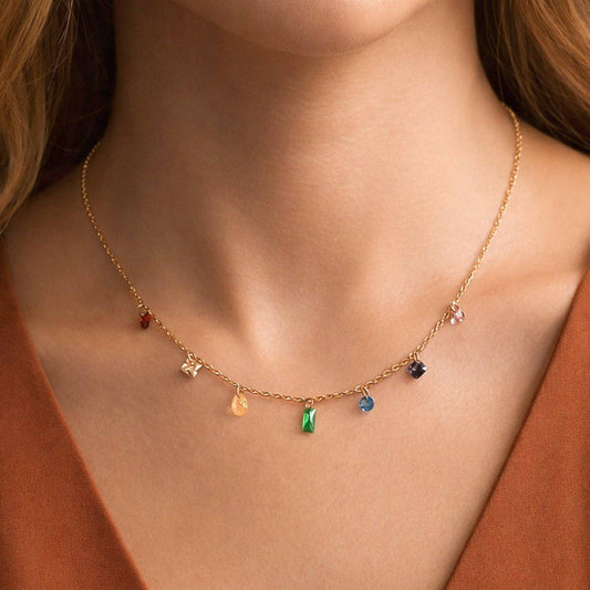 18K Gold Plated Waterproof Rainbow Chakra Necklace