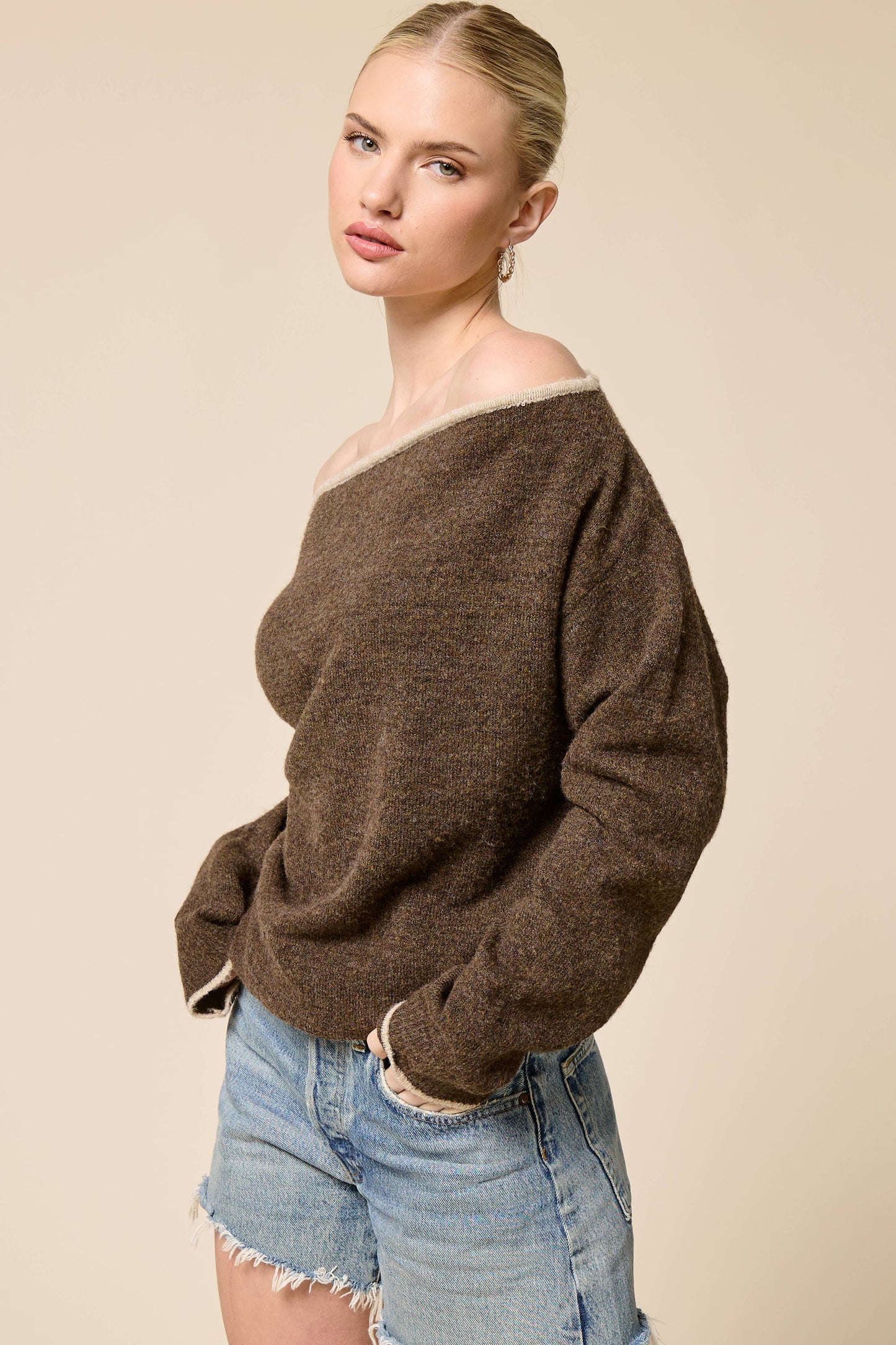 Dolman Off Shoulder Knit Sweater