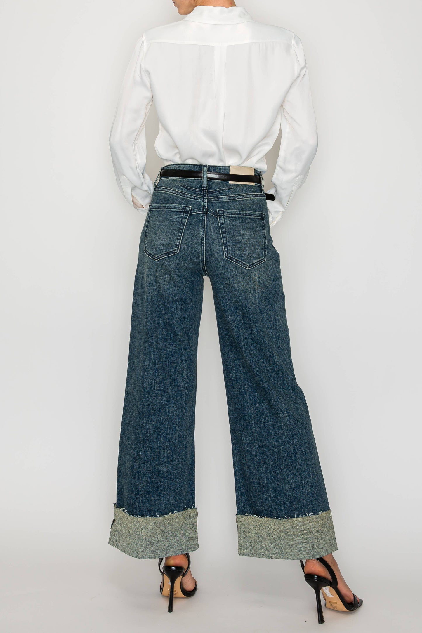 TUMMY CONTROL HIGH RISE CUFFED WIDE LEG JEANS