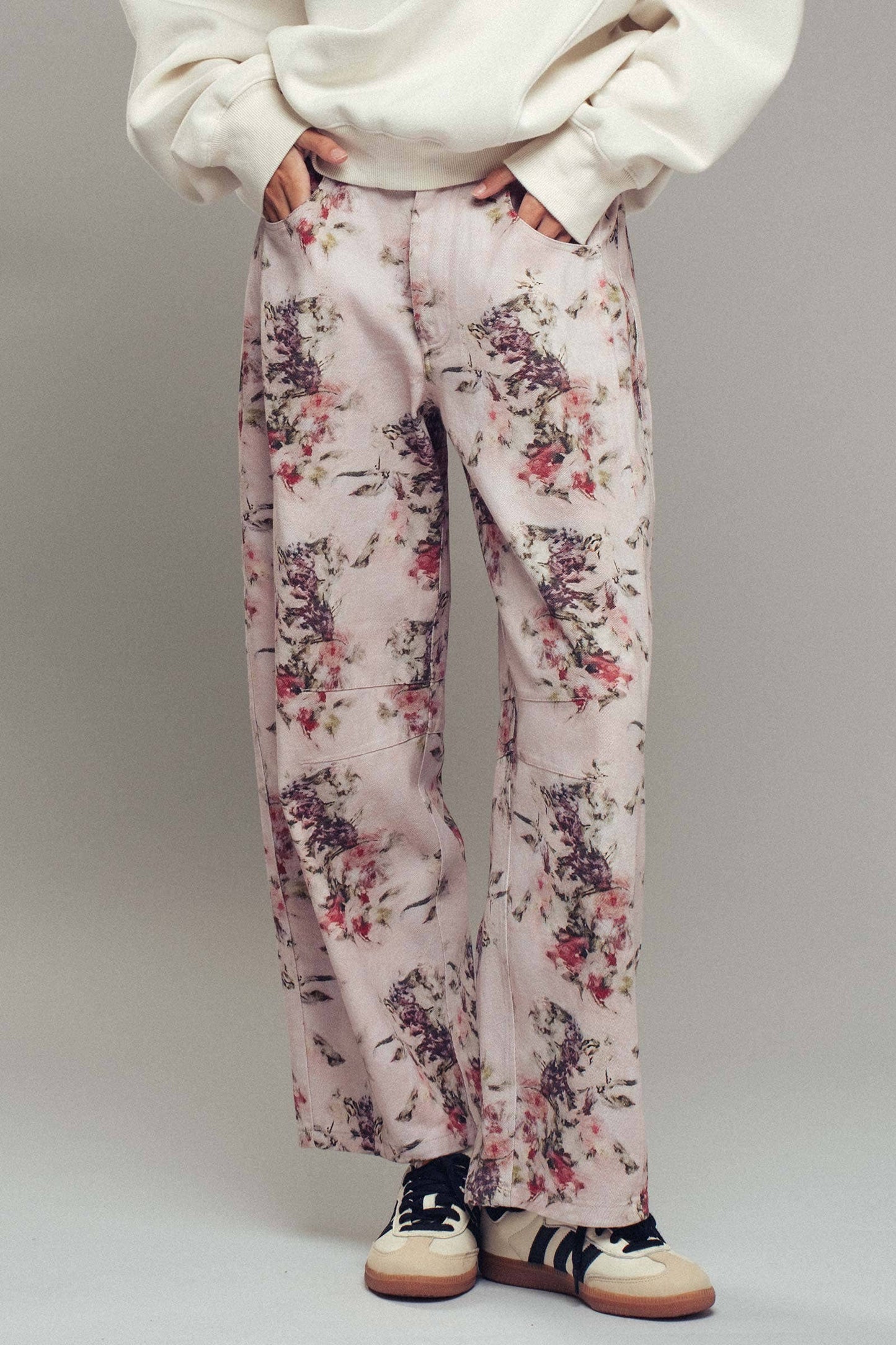 Floral Watercolor Barrel Jeans