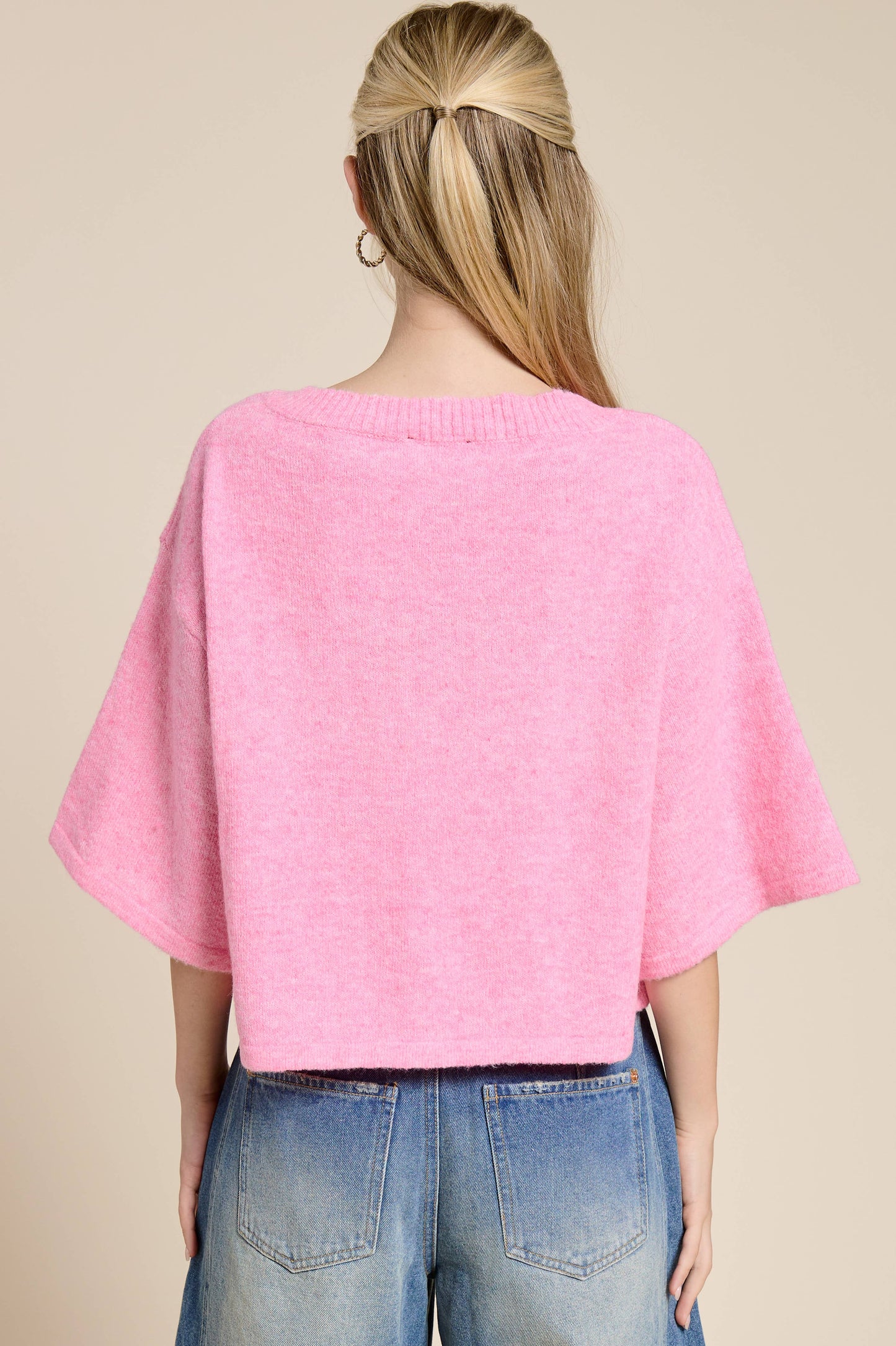 Button Front Short Sleeve Knit Cardigan