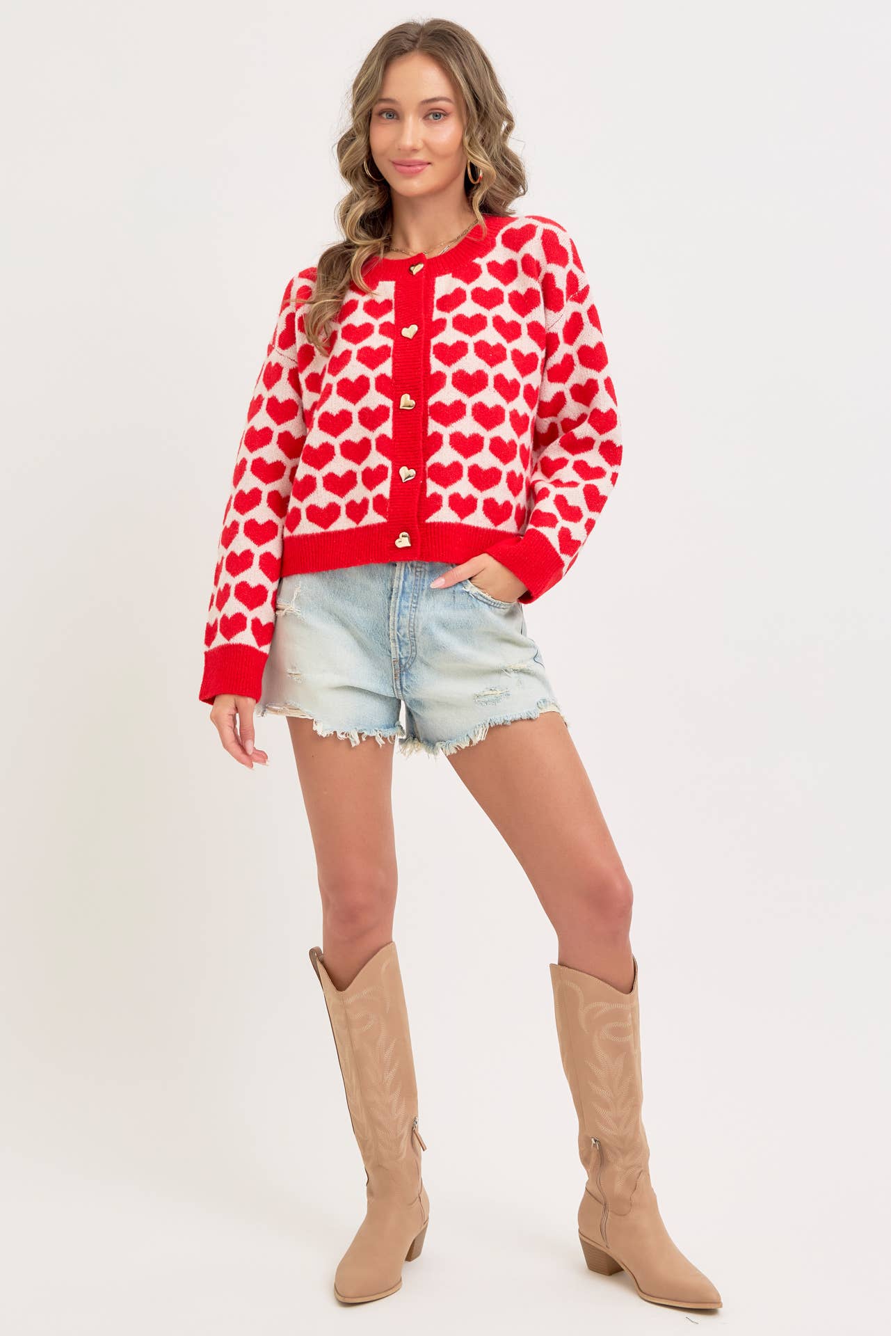 Sweetheart Button Cardigan – Pink or Red