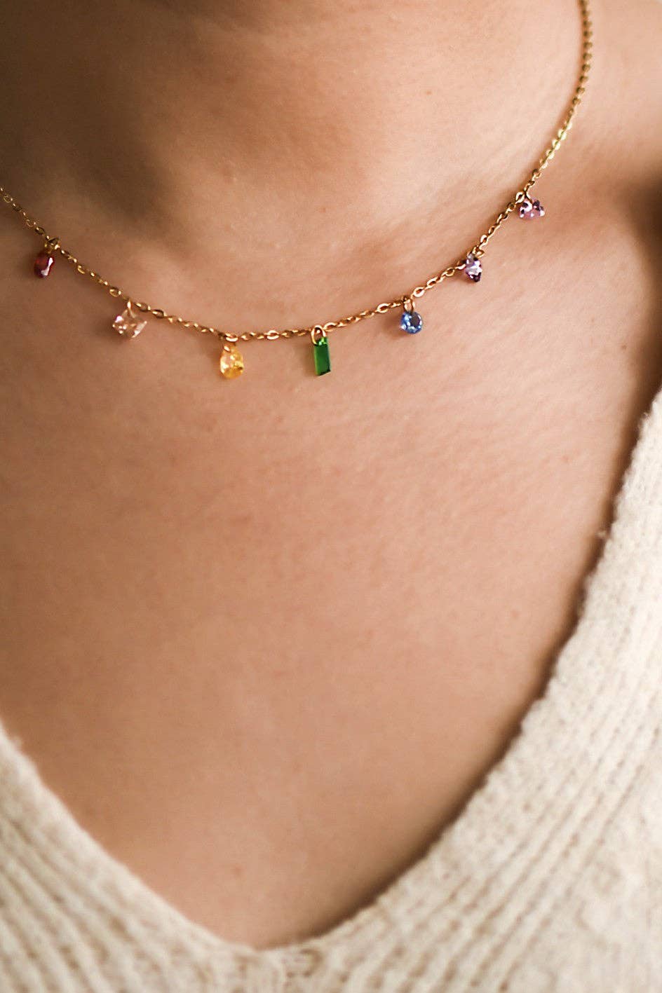 18K Gold Plated Waterproof Rainbow Chakra Necklace