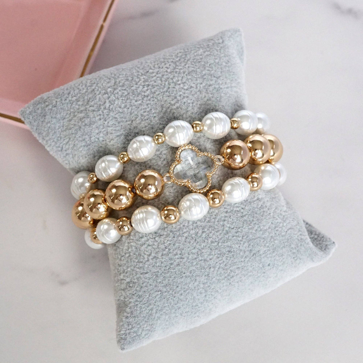 Beads & Clover Charm Statement Bracelet Stack