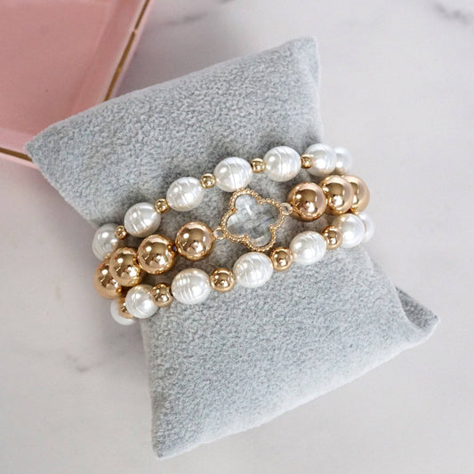 Beads & Clover Charm Statement Bracelet Stack