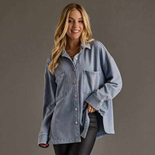 Vintage Vibes Light Blue Super Soft Button-Up Shirt