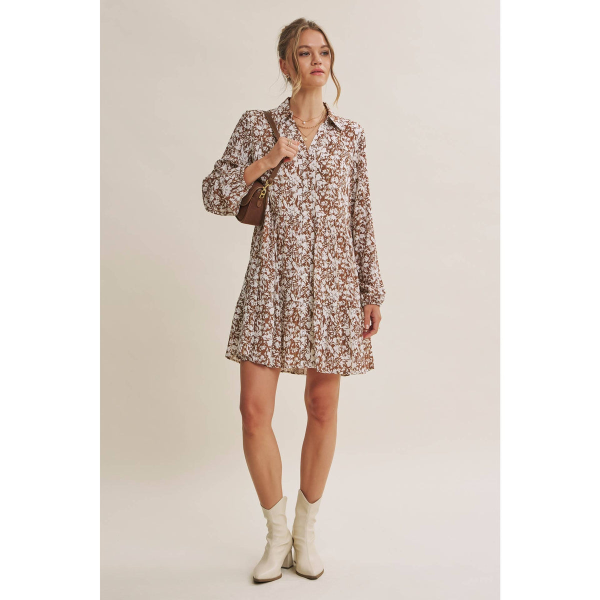 Soft Autumn Floral Button-Down Mini Shift Dress