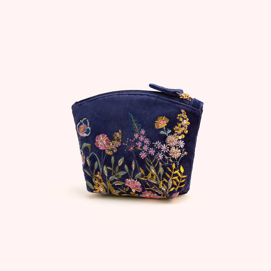 Navy Wildflower Mini Navy Velvet Pouch