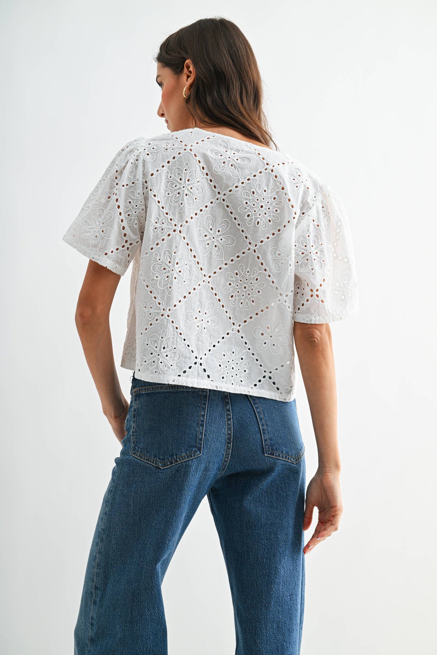White Broderie Anglaise Short Sleeve Blouse