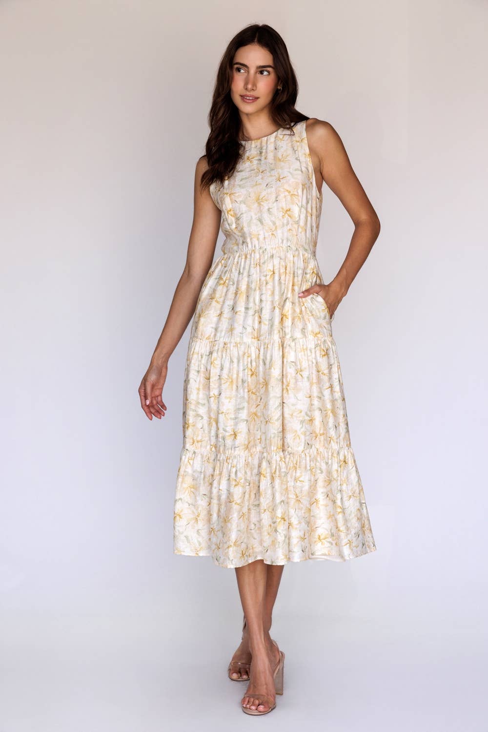 Floral Sleeveless Tiered Midi Dress