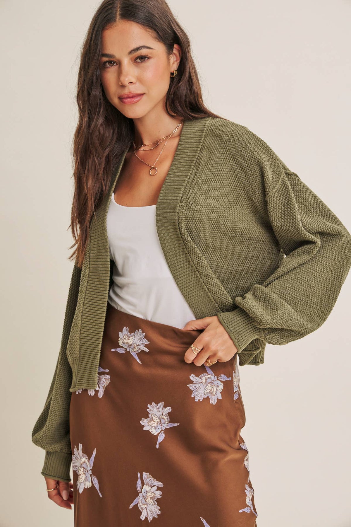 Everyday Essential Easy Layering Balloon Sleeve Waffle Cardigan