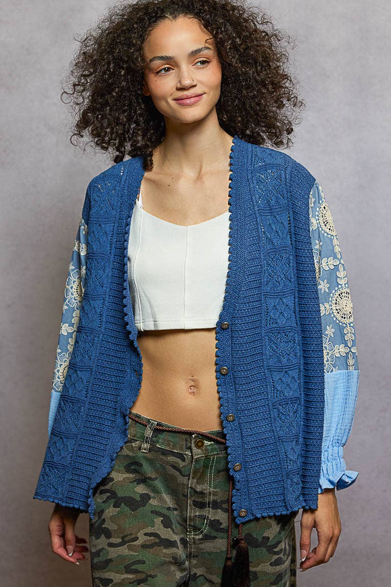 Blue Skies Crochet Sleeve Cardigan