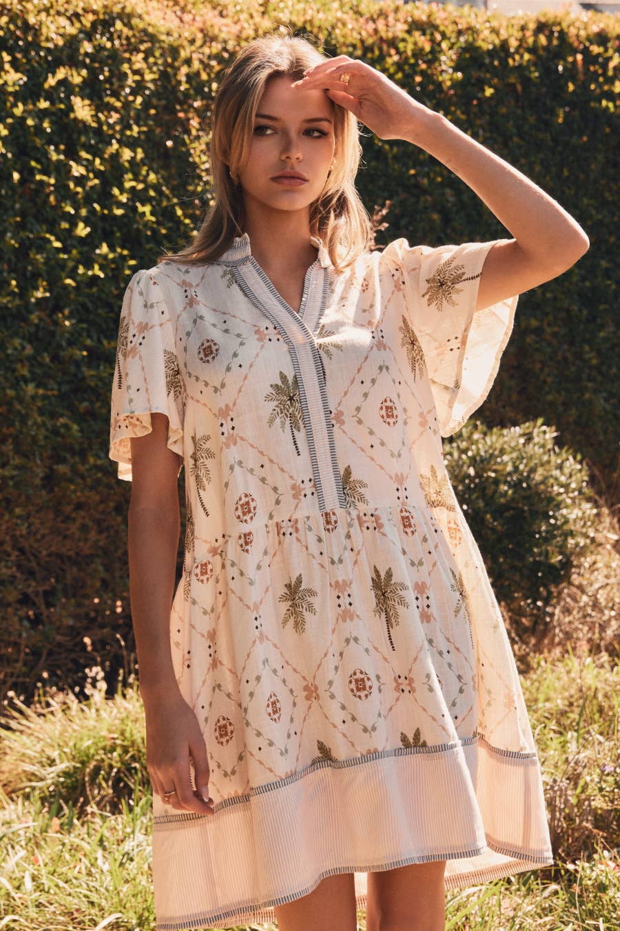 Tropical Printed Woven Baby Doll Mini Dress