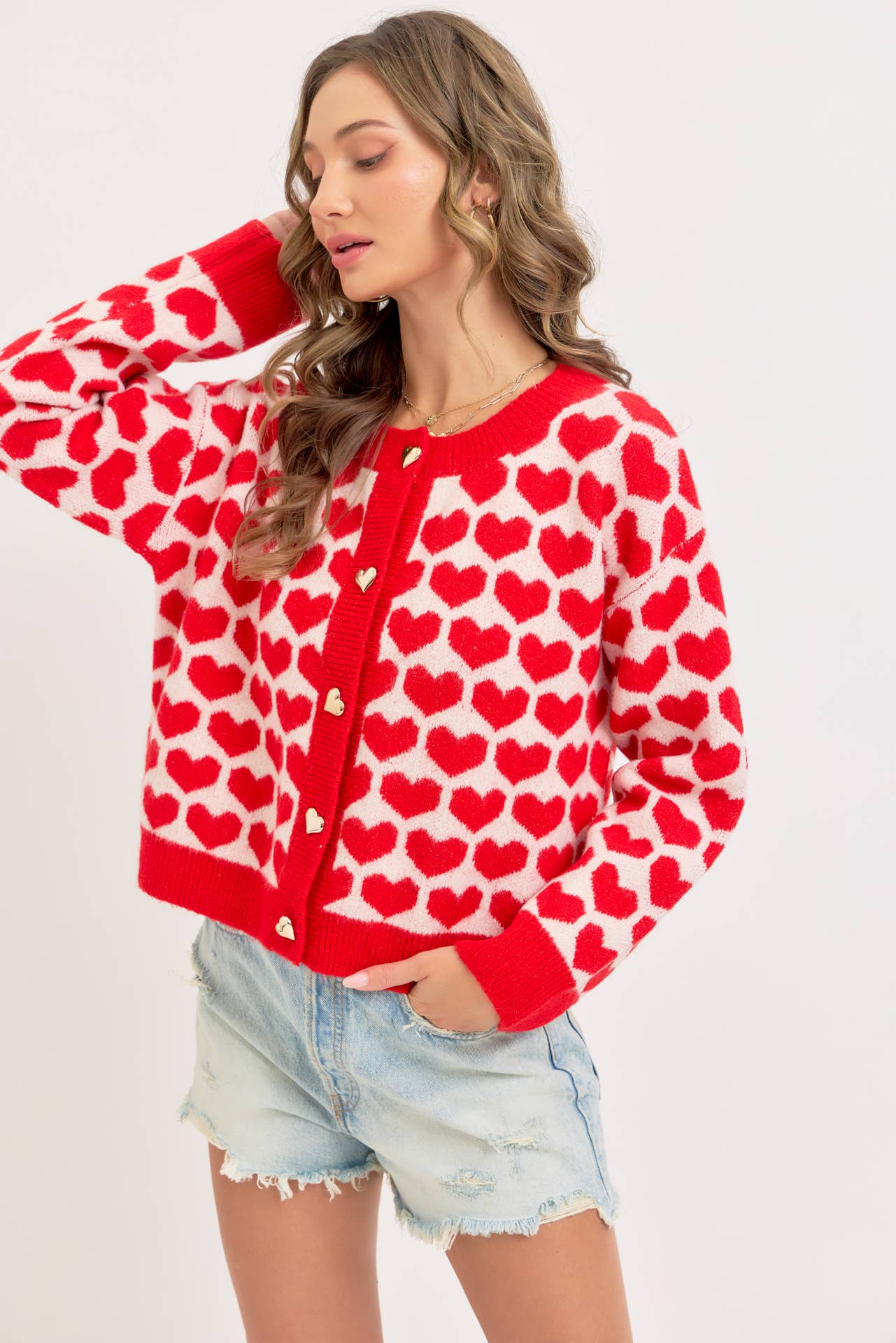 Sweetheart Button Cardigan – Pink or Red