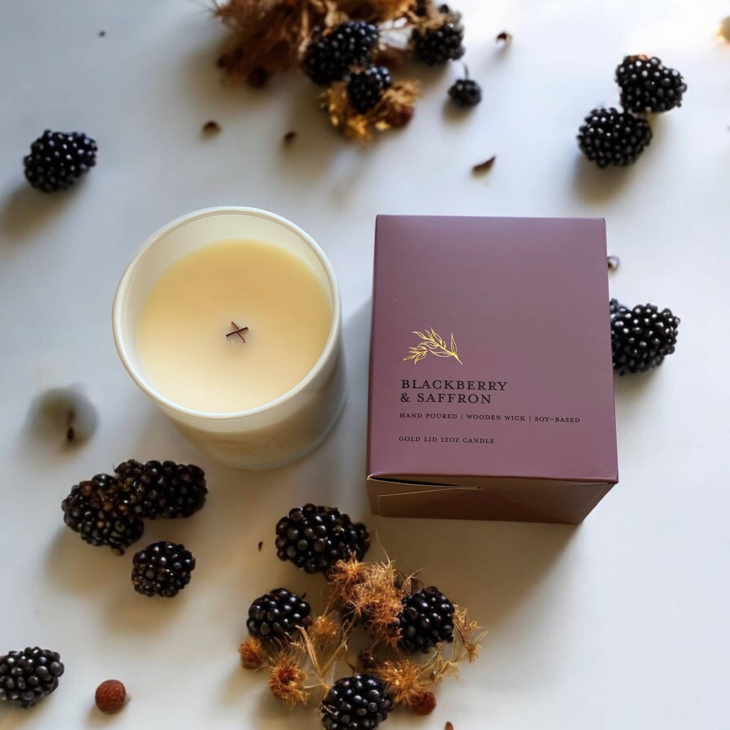 Blackberry & Saffron l Gold Lid Candle & Boutique Box
