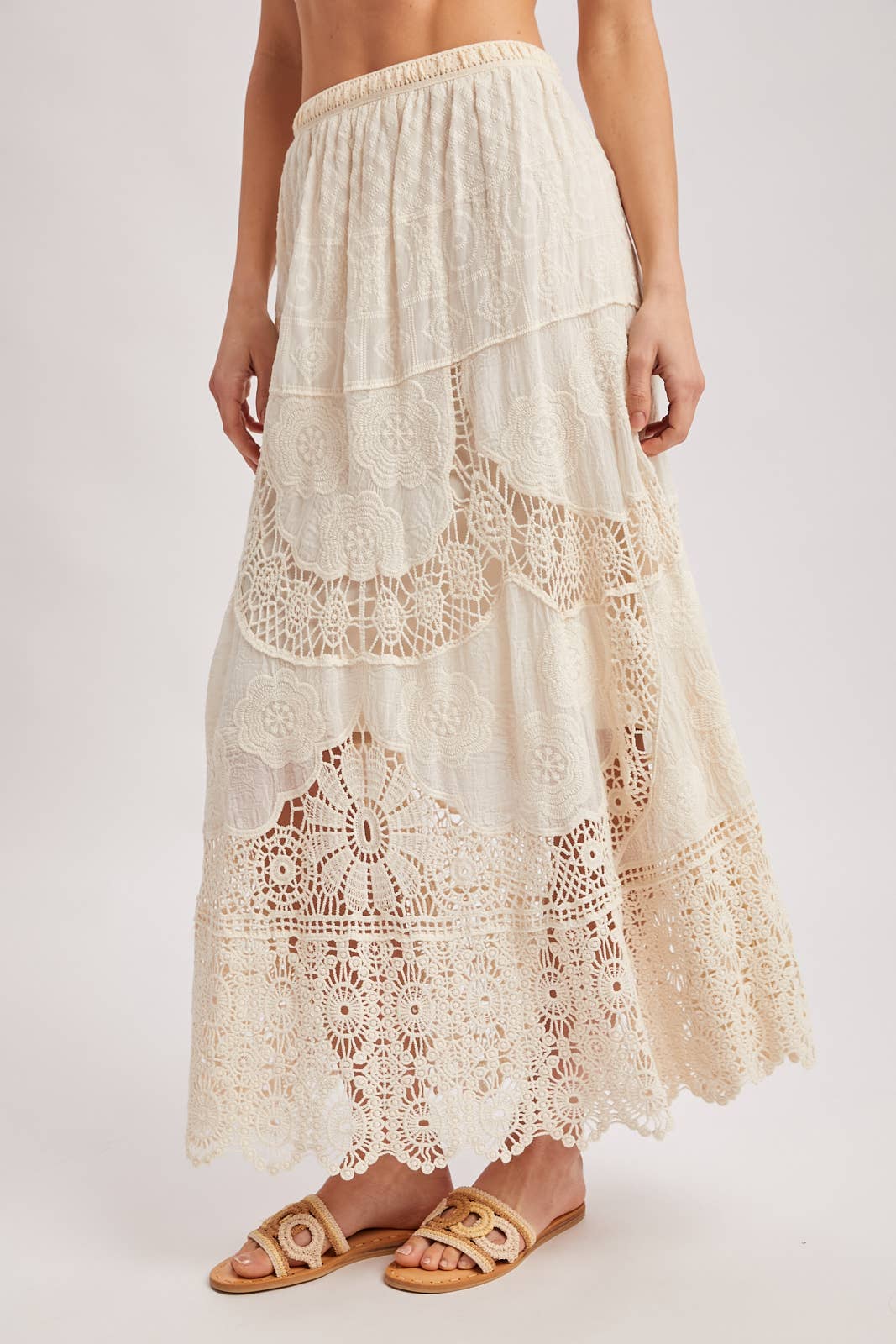 BOHO SHEER LACE MAXI SKIRT WITH LINING