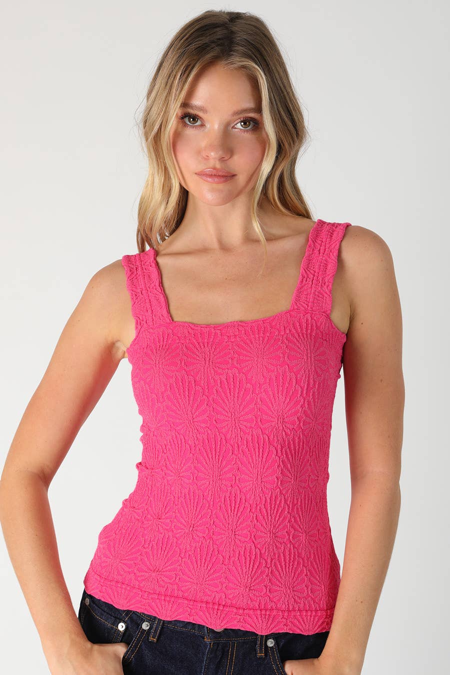 Lace Textured Square Neck Tank Top