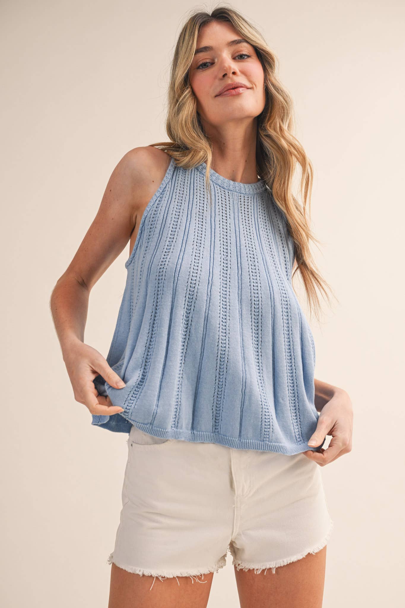 Sleeveless Pointelle Sweater Knit Tank