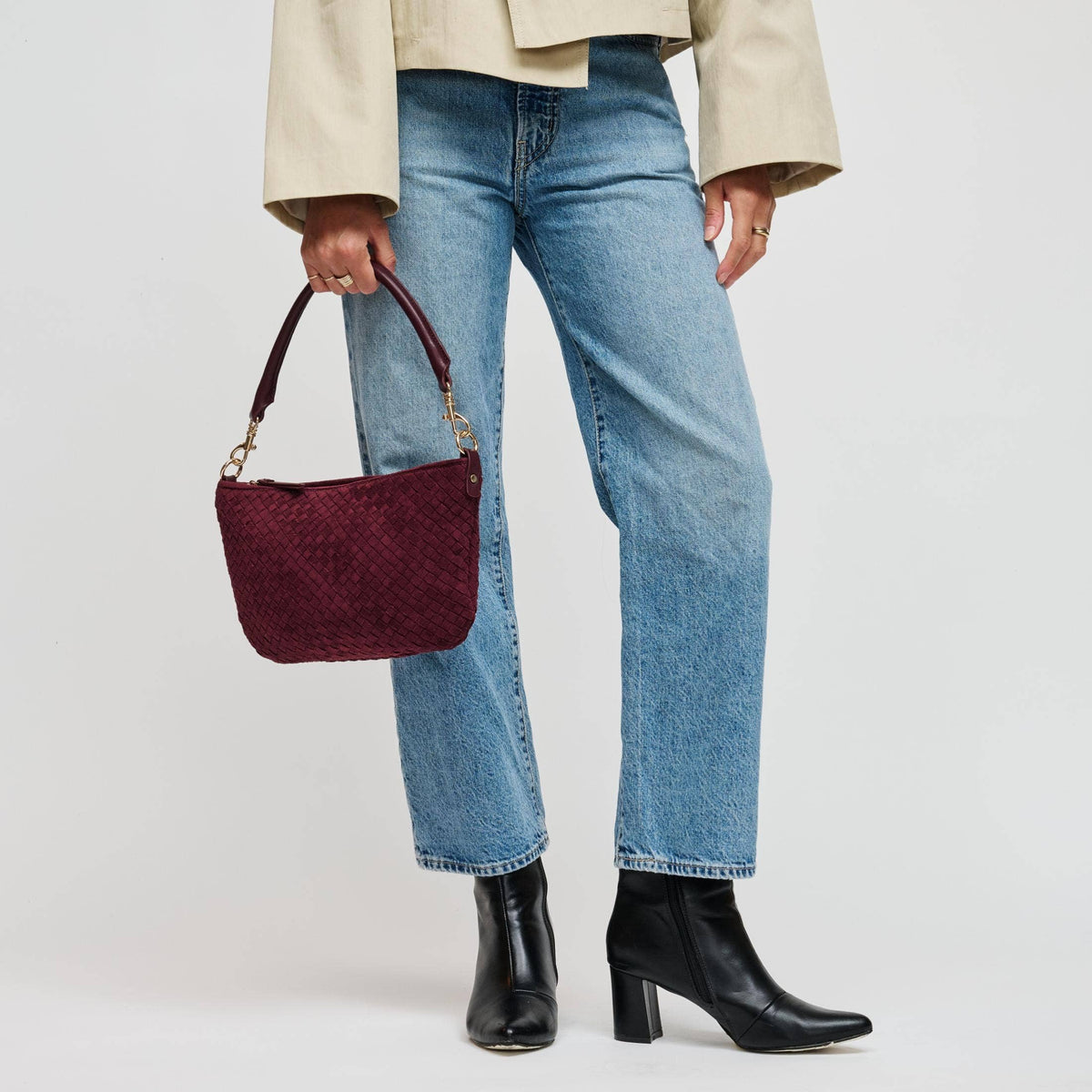 Woven Faux Suede Hobo/Crossbody Bag