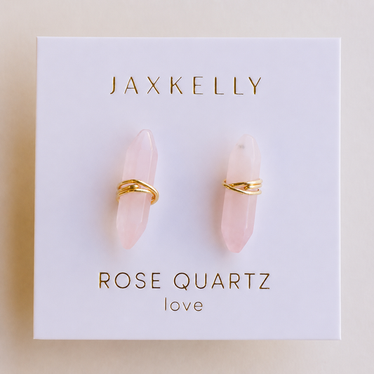 Mineral Point - Rose Quartz - Gold Wire Wrapped Earrings