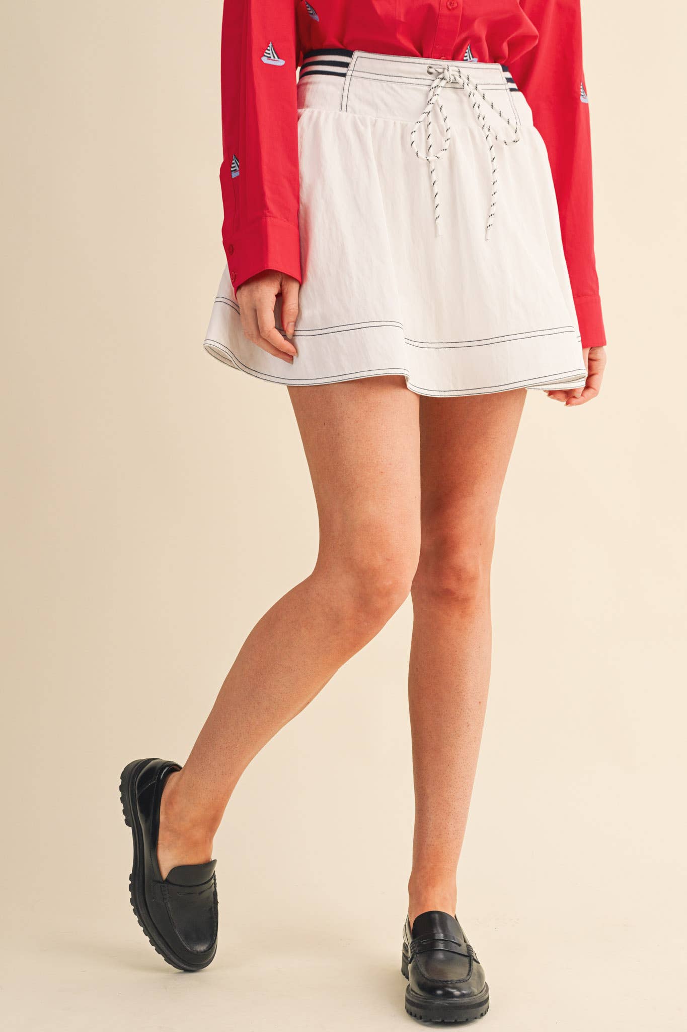 High Waist Denim Twill Mini Skort