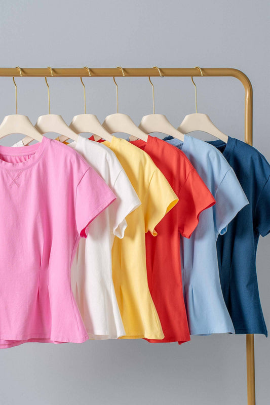 Pleated Waist Cotton Spandex Everyday Tee