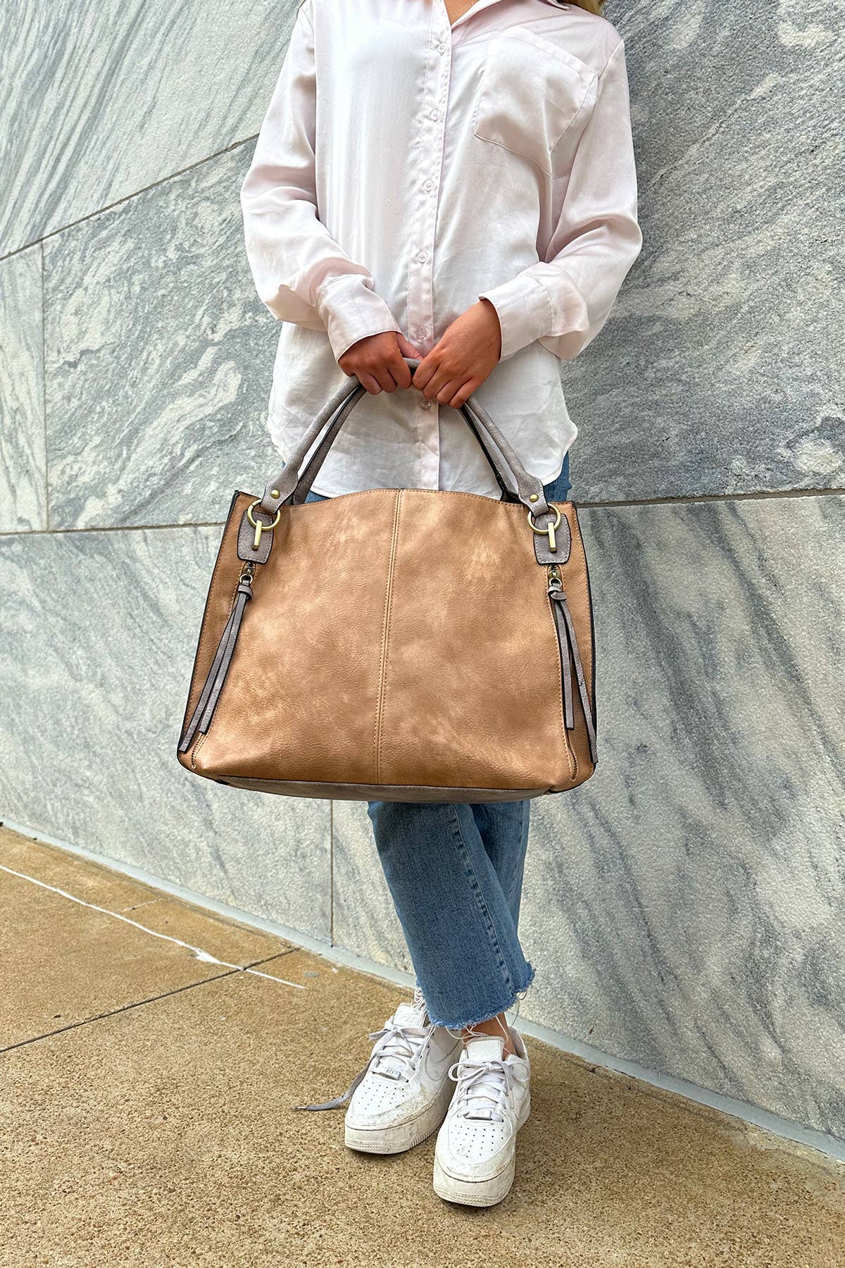 Connar Distressed Side Pocket Tote Bag
