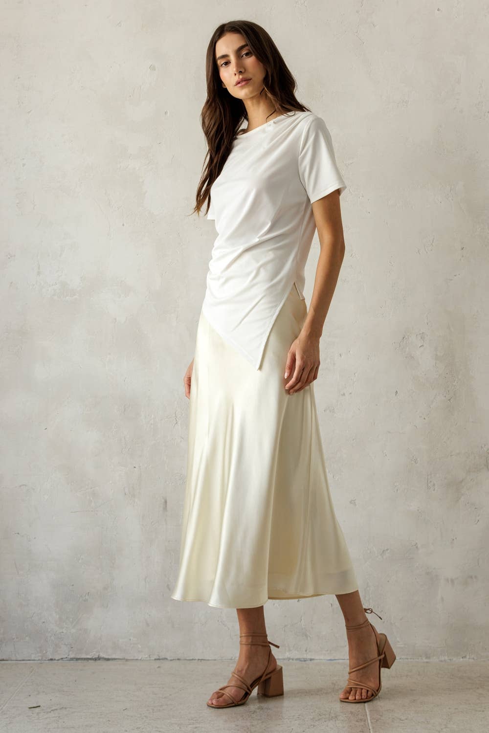 Asymmetrical Draped Short Sleeve Top