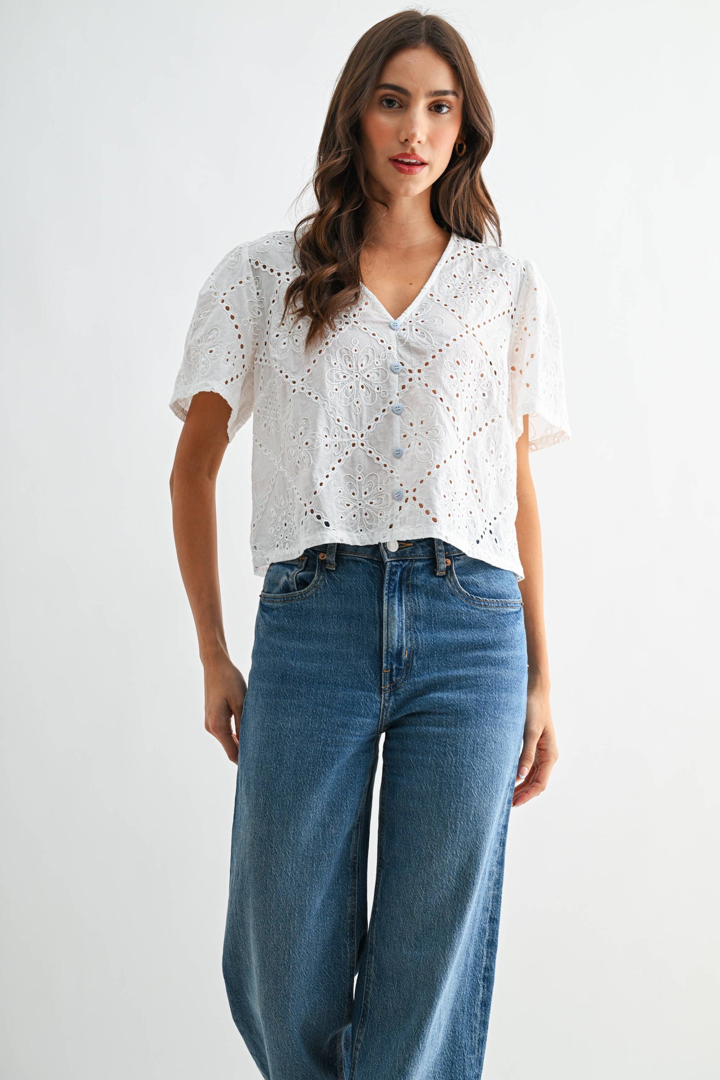 White Broderie Anglaise Short Sleeve Blouse