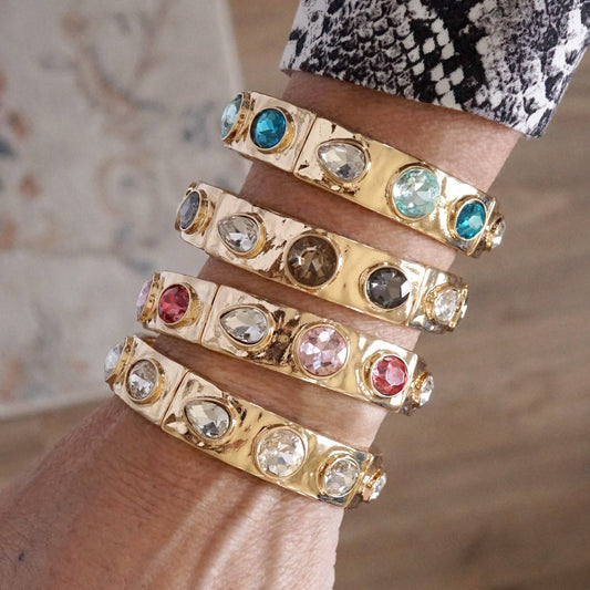 Sparkly Crystal Stretch Bangles – Gold Tone with Color Options