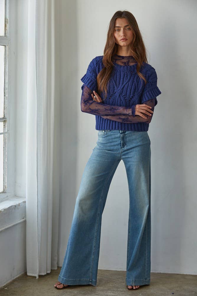 Cotton Crochet Short Sleeve Sweater