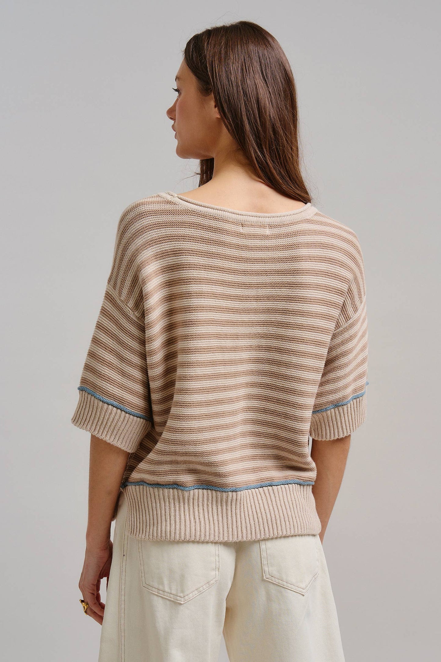 Premium Cotton Striped Contrast Trim Sweater Tee
