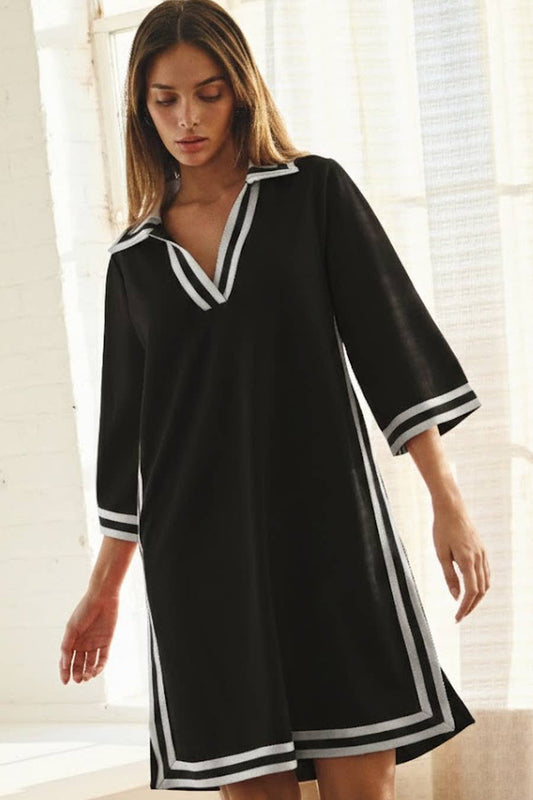 Short-Sleeve Knit Shift Dress, Sailor Collar