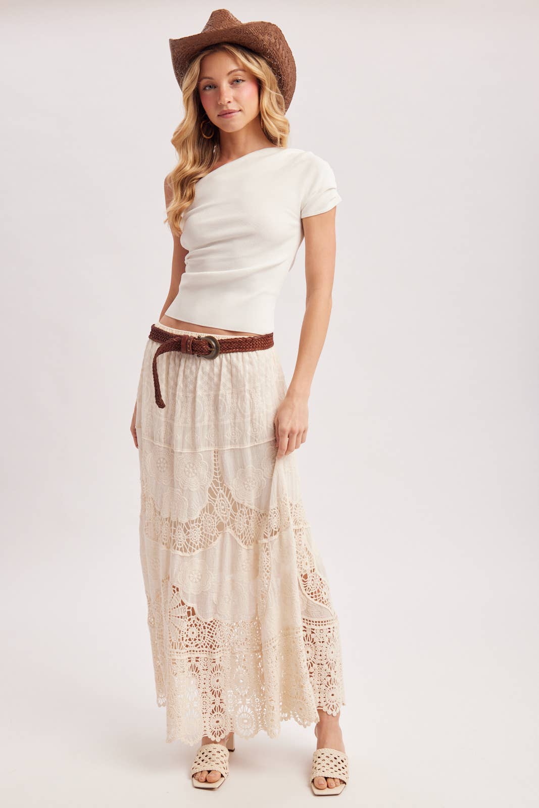 BOHO SHEER LACE MAXI SKIRT WITH LINING