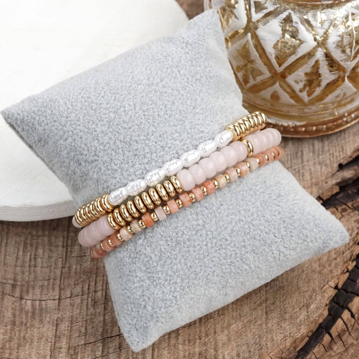 Classic Beaded Bracelet Trio – Natural Stone, Pearls & Glass