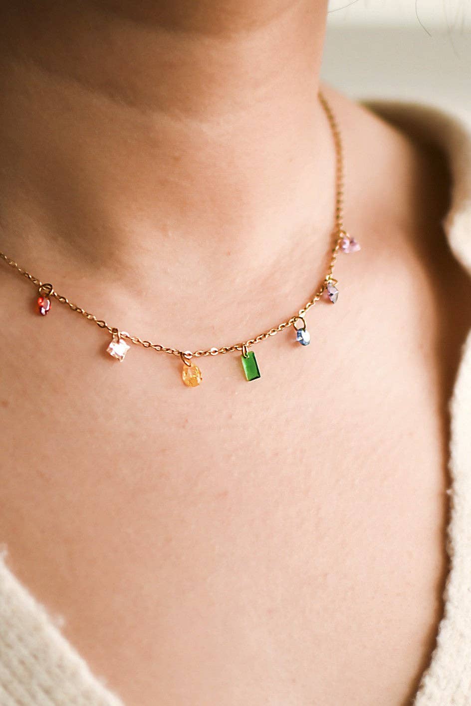 18K Gold Plated Waterproof Rainbow Chakra Necklace
