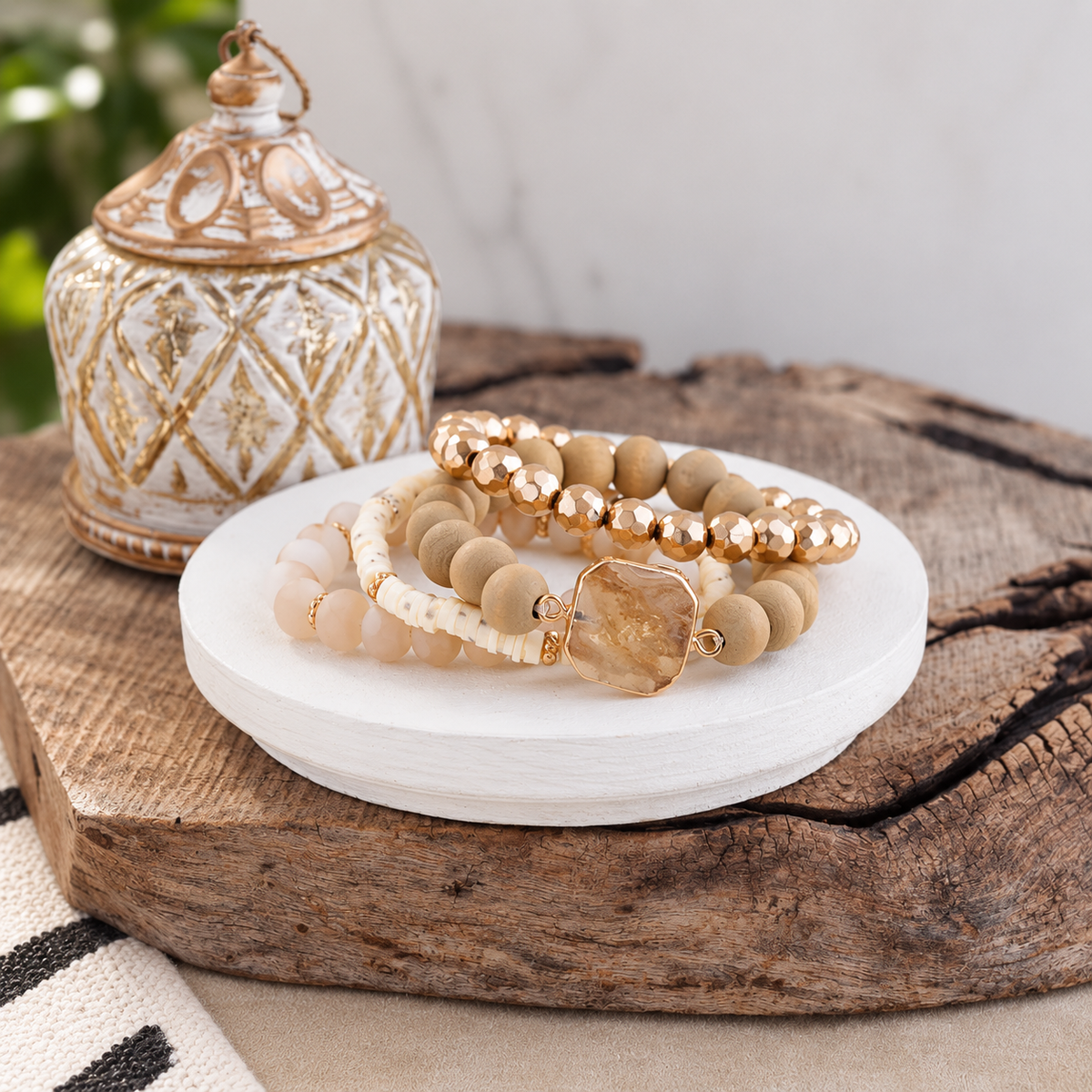Neutral Beaded Stretch Bracelet Set – Golden Sands Stack