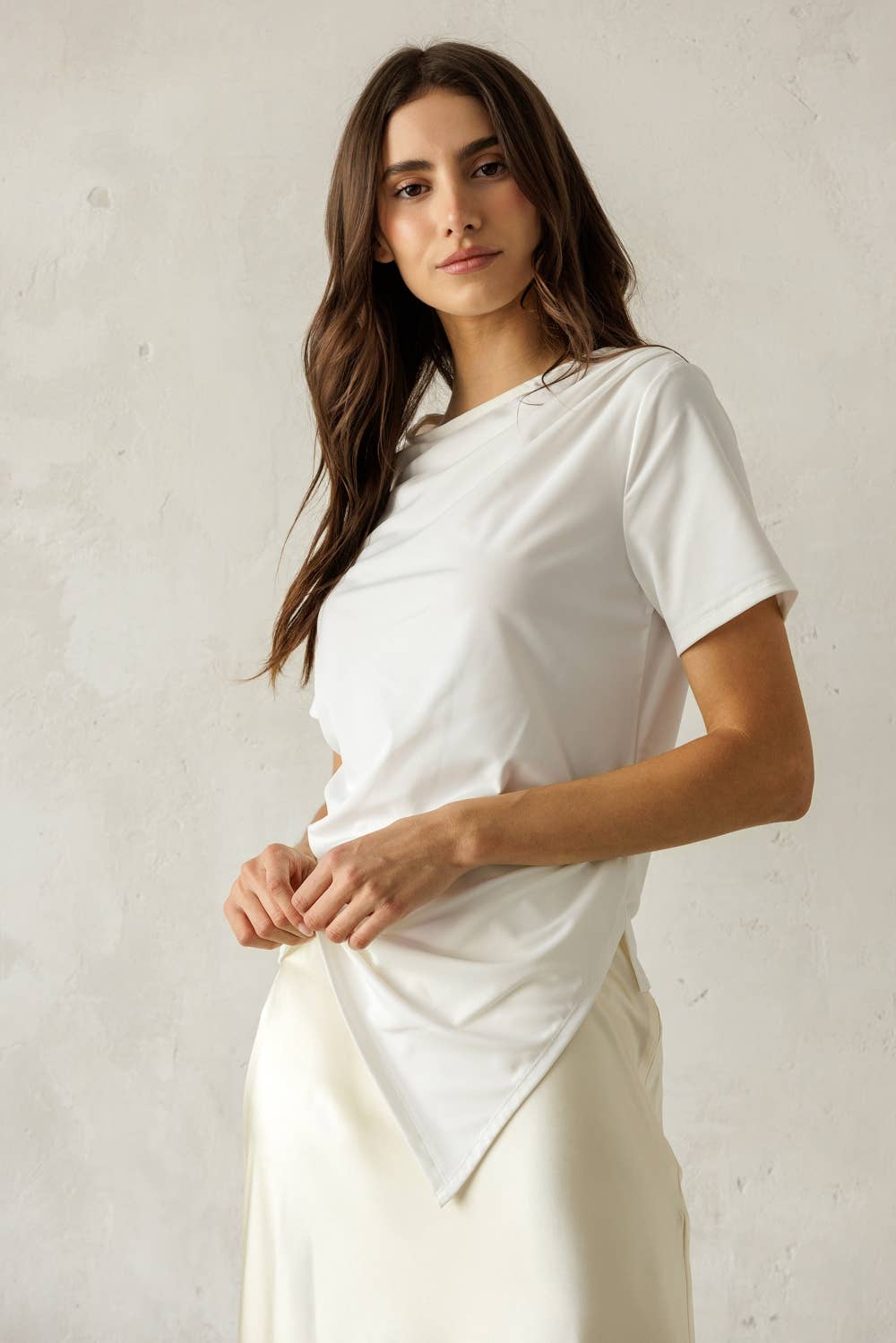 Asymmetrical Draped Short Sleeve Top