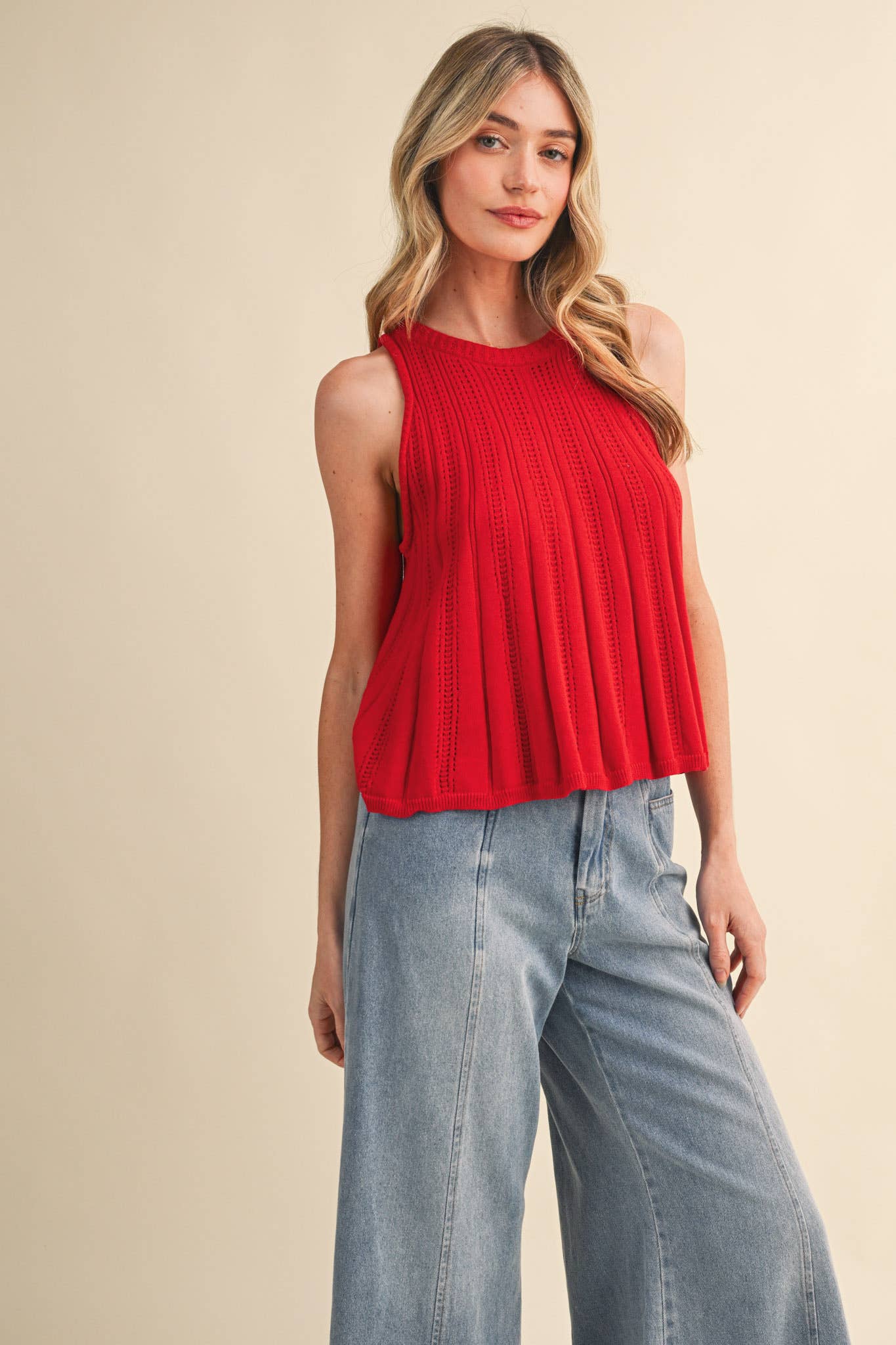 Sleeveless Pointelle Sweater Knit Tank