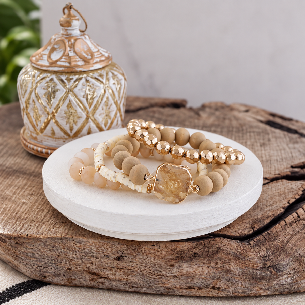 Neutral Beaded Stretch Bracelet Set – Golden Sands Stack