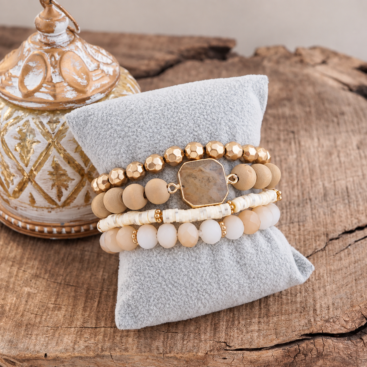 Neutral Beaded Stretch Bracelet Set – Golden Sands Stack